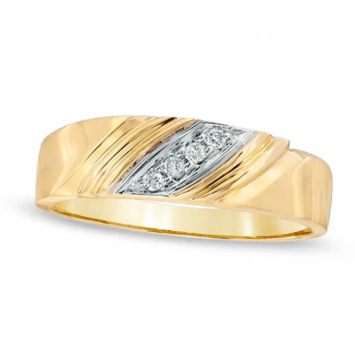 Goldia Rings Mens Natural Diamond Accent Grooved Wedding Band in Solid 10K Yellow Gold Goldia Rings Mens Natural Diamond Accent Grooved Wedding Band in Solid 10K Yellow Gold