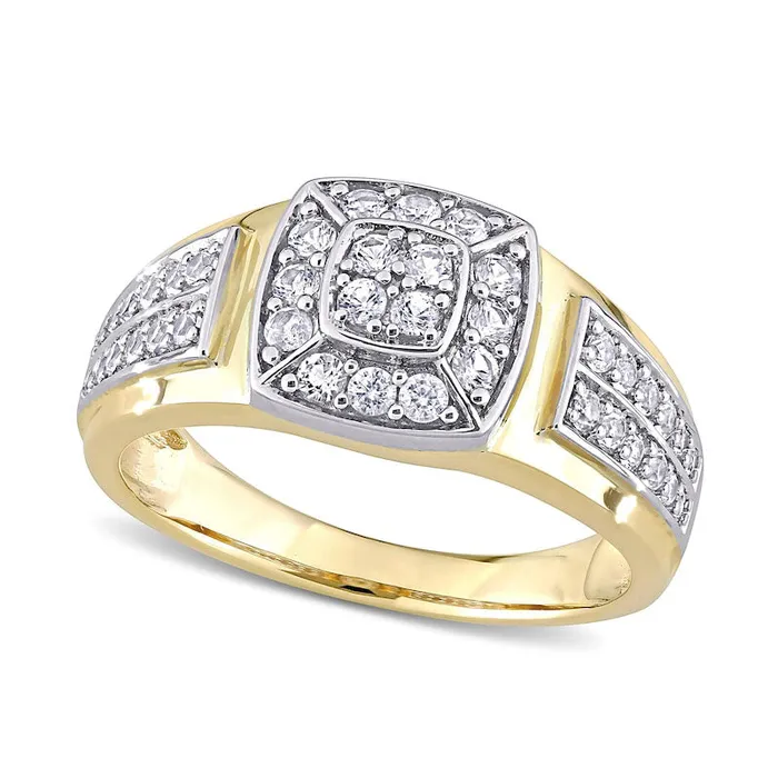 Goldia Rings Mens Quad LabCreated White Sapphire Cushion Frame Double Row Stepped Edge Ring in Solid 10K Yellow Gold Goldia Rings Mens Quad LabCreated White Sapphire Cushion Frame Double Row Stepped Edge Ring in Solid 10K Yellow Gold