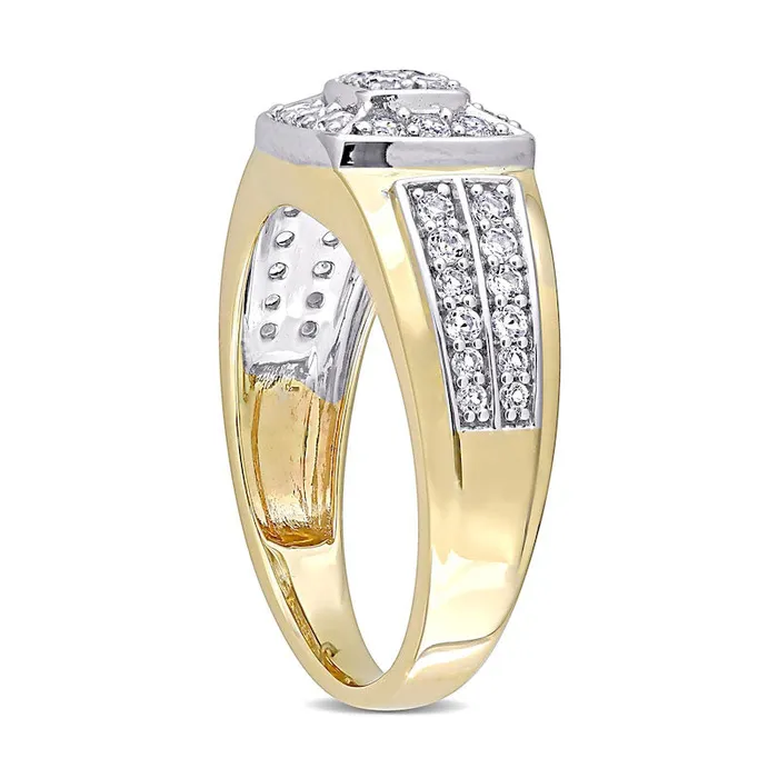 Goldia Rings Mens Quad LabCreated White Sapphire Cushion Frame Double Row Stepped Edge Ring in Solid 10K Yellow Gold Goldia Rings Mens Quad LabCreated White Sapphire Cushion Frame Double Row Stepped Edge Ring in Solid 10K Yellow Gold