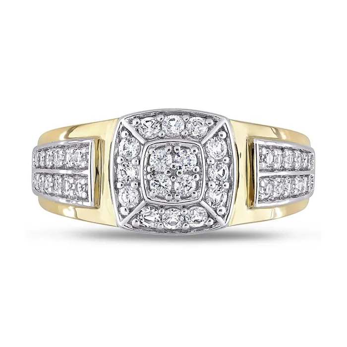 Goldia Rings Mens Quad LabCreated White Sapphire Cushion Frame Double Row Stepped Edge Ring in Solid 10K Yellow Gold Goldia Rings Mens Quad LabCreated White Sapphire Cushion Frame Double Row Stepped Edge Ring in Solid 10K Yellow Gold