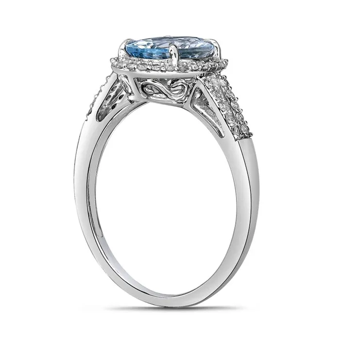 Goldia Rings Oval Aquamarine and 025 CT TW Natural Diamond Frame Split Shank Ring in Solid 10K White Gold Goldia Rings Oval Aquamarine and 025 CT TW Natural Diamond Frame Split Shank Ring in Solid 10K White Gold