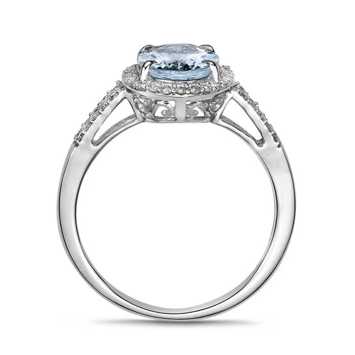 Goldia Rings Oval Aquamarine and 025 CT TW Natural Diamond Frame Split Shank Ring in Solid 10K White Gold Goldia Rings Oval Aquamarine and 025 CT TW Natural Diamond Frame Split Shank Ring in Solid 10K White Gold