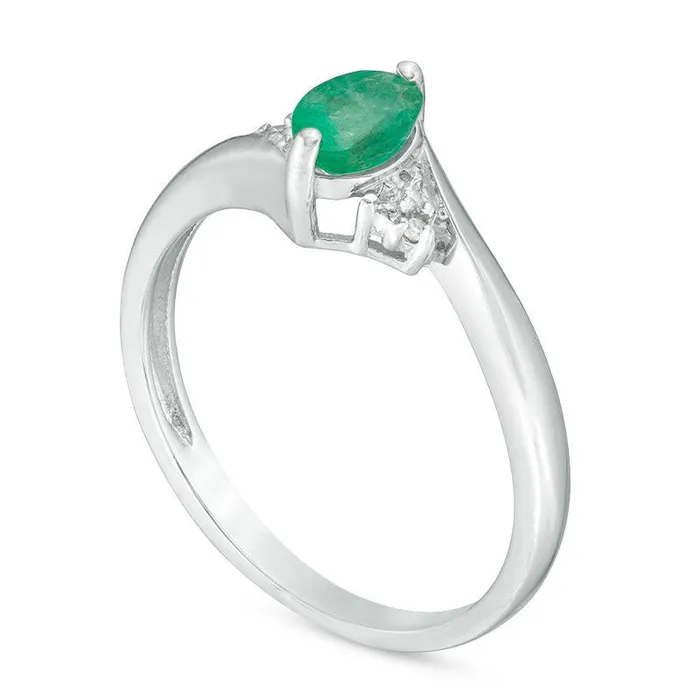 Goldia Rings Oval Emerald and Natural Diamond Accent Bypass Ring in Sterling Silver Goldia Rings Oval Emerald and Natural Diamond Accent Bypass Ring in Sterling Silver
