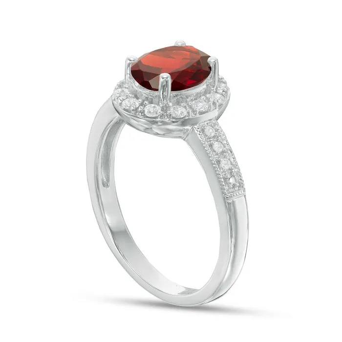 Goldia Rings Oval Garnet and LabCreated White Sapphire Frame Antique VintageStyle Ring in Sterling Silver Goldia Rings Oval Garnet and LabCreated White Sapphire Frame Antique VintageStyle Ring in Sterling Silver