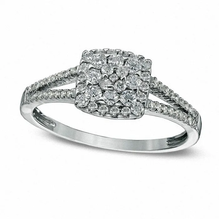 Goldia Rings Previously Owned 050 CT TW Natural Diamond Square Frame Cluster Engagement Ring in Solid 10K White Gold Goldia Rings Previously Owned 050 CT TW Natural Diamond Square Frame Cluster Engagement Ring in Solid 10K White Gold