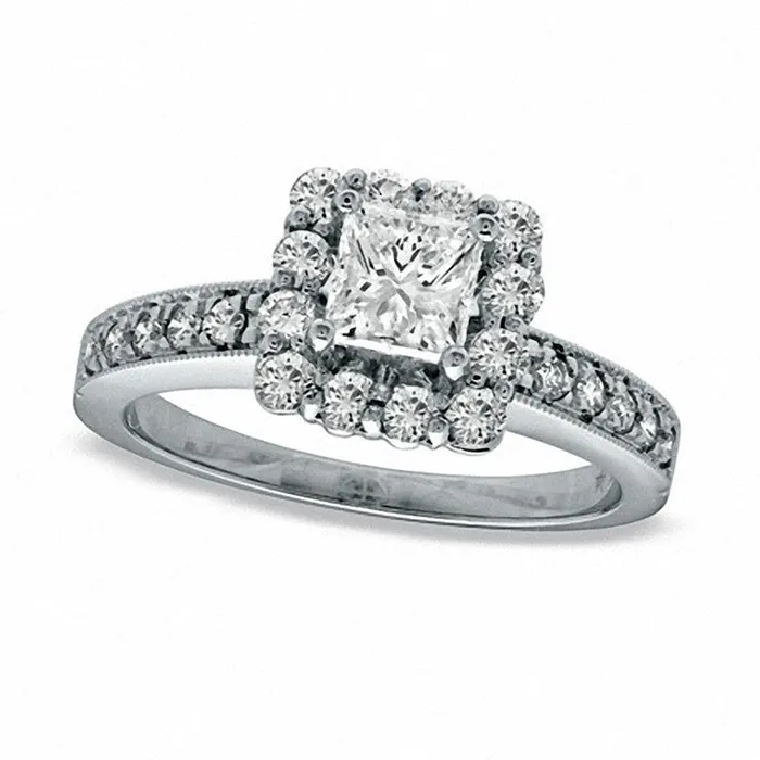 Goldia Rings Previously Owned 063 CT TW PrincessCut Natural Diamond Frame Antique VintageStyle Engagement Ring in Solid 14K White Gold Goldia Rings Previously Owned 063 CT TW PrincessCut Natural Diamond Frame Antique VintageStyle Engagement Ring in Solid 14K White Gold