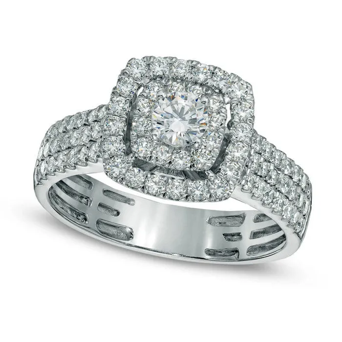 Goldia Rings Previously Owned 10 CT TW Natural Diamond Double Frame Triple Row Engagement Ring in Solid 14K White Gold Goldia Rings Previously Owned 10 CT TW Natural Diamond Double Frame Triple Row Engagement Ring in Solid 14K White Gold