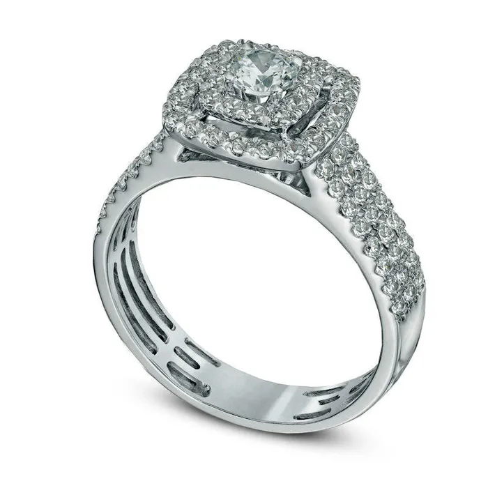 Goldia Rings Previously Owned 10 CT TW Natural Diamond Double Frame Triple Row Engagement Ring in Solid 14K White Gold Goldia Rings Previously Owned 10 CT TW Natural Diamond Double Frame Triple Row Engagement Ring in Solid 14K White Gold