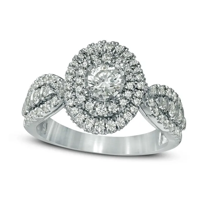 Goldia Rings Previously Owned 125 CT TW Natural Diamond Double Frame Engagement Ring in Solid 14K White Gold Goldia Rings Previously Owned 125 CT TW Natural Diamond Double Frame Engagement Ring in Solid 14K White Gold