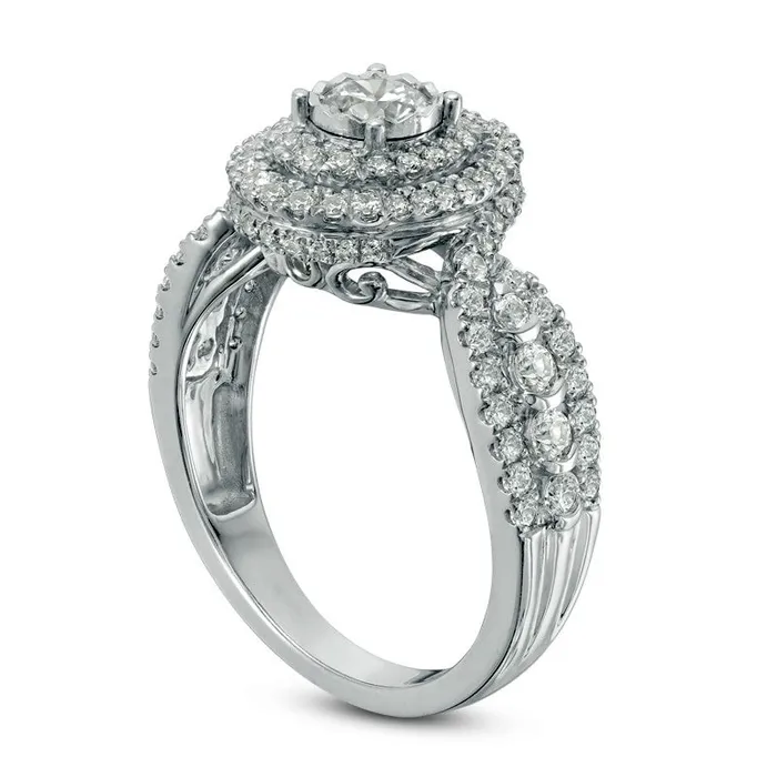 Goldia Rings Previously Owned 125 CT TW Natural Diamond Double Frame Engagement Ring in Solid 14K White Gold Goldia Rings Previously Owned 125 CT TW Natural Diamond Double Frame Engagement Ring in Solid 14K White Gold