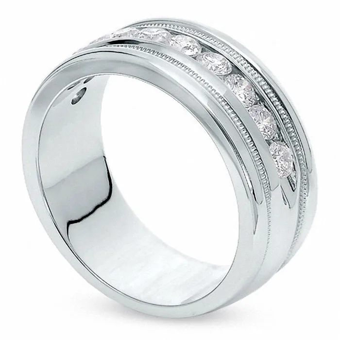 Goldia Rings Previously Owned Mens 10 CT TW Natural Diamond Milgrain Band in Solid 14K White Gold Goldia Rings Previously Owned Mens 10 CT TW Natural Diamond Milgrain Band in Solid 14K White Gold