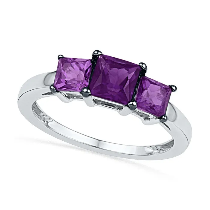 Goldia Rings PrincessCut Amethyst Three Stone Ring in Sterling Silver