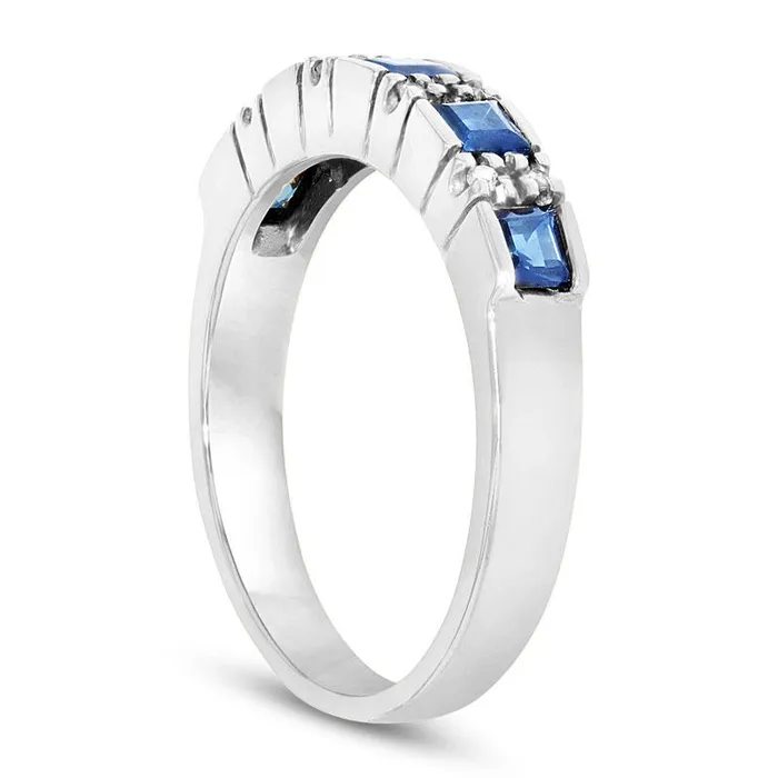 Goldia Rings PrincessCut Blue Sapphire and Natural Diamond Accent Five Stone Ring in Solid 14K White Gold Goldia Rings PrincessCut Blue Sapphire and Natural Diamond Accent Five Stone Ring in Solid 14K White Gold