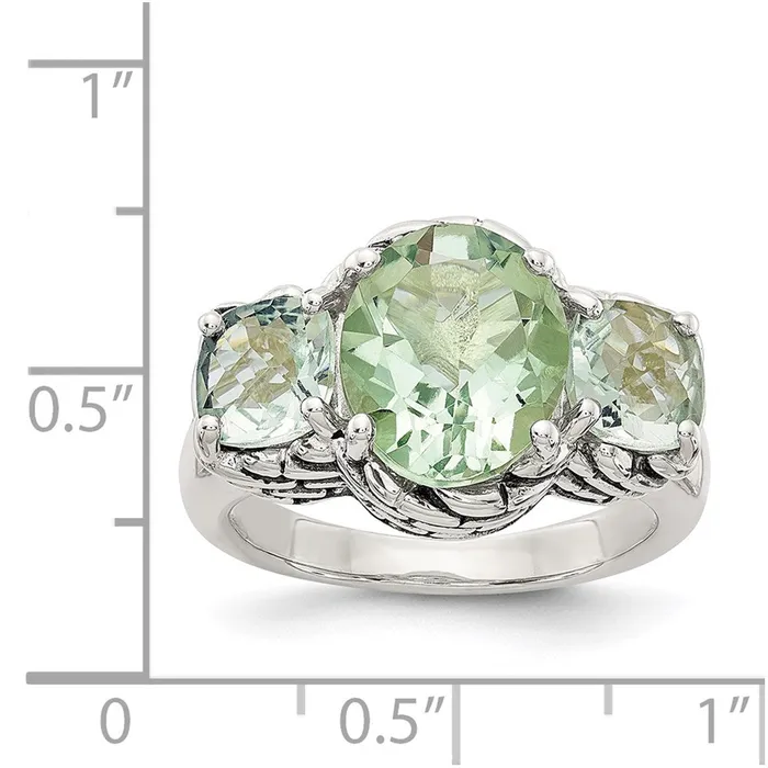 Goldia Rings Shey Couture Sterling Silver Antiqued Oval and Round Green Quartz Ring