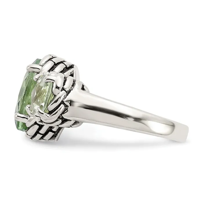 Goldia Rings Shey Couture Sterling Silver Antiqued Oval and Round Green Quartz Ring