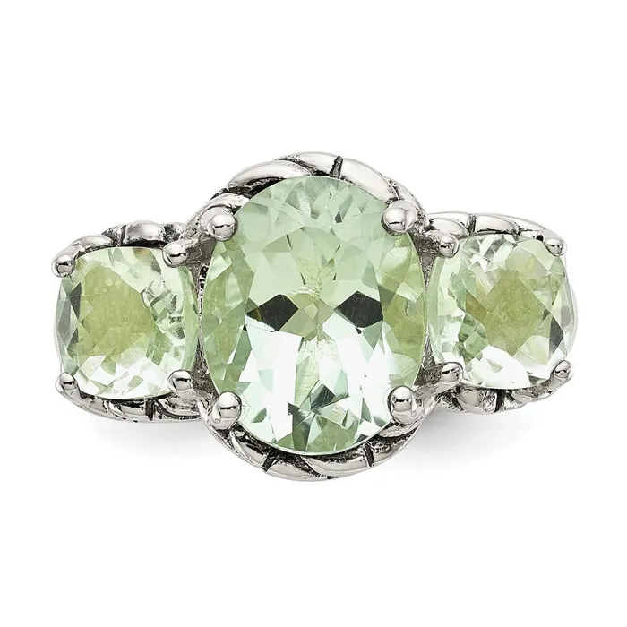 Goldia Rings Shey Couture Sterling Silver Antiqued Oval and Round Green Quartz Ring