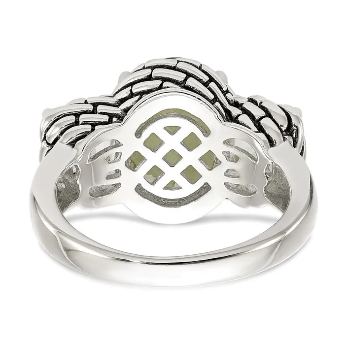 Goldia Rings Shey Couture Sterling Silver Antiqued Oval and Round Green Quartz Ring