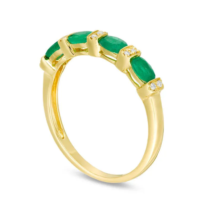 Goldia Rings Sideways Oval Emerald and 005 CT TW Natural Diamond Alternating Four Stone Ring in Solid 14K Gold Goldia Rings Sideways Oval Emerald and 005 CT TW Natural Diamond Alternating Four Stone Ring in Solid 14K Gold