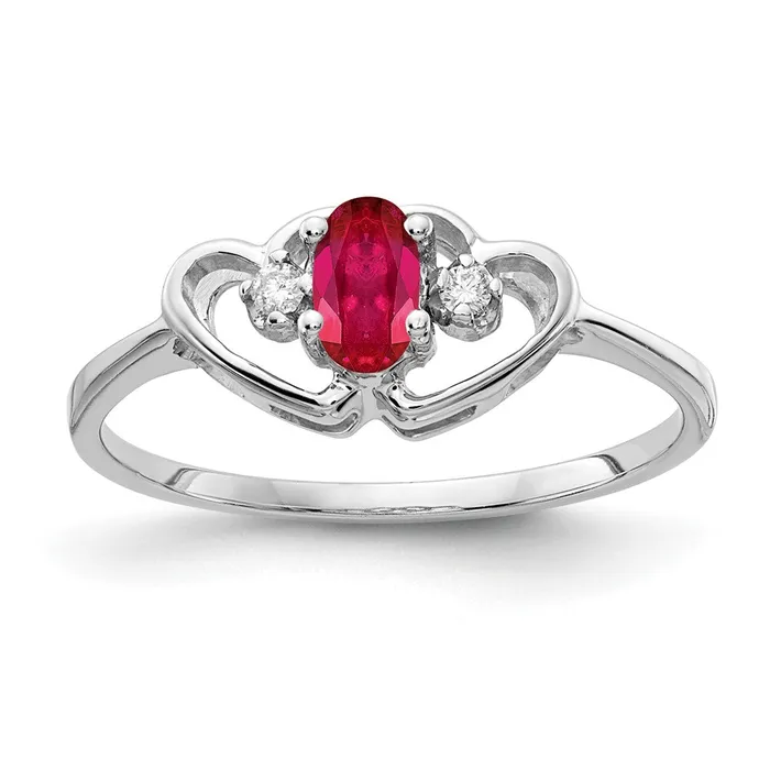 Goldia Rings Solid 14k White Gold 5x3mm Oval Simulated Ruby A CZ Ring