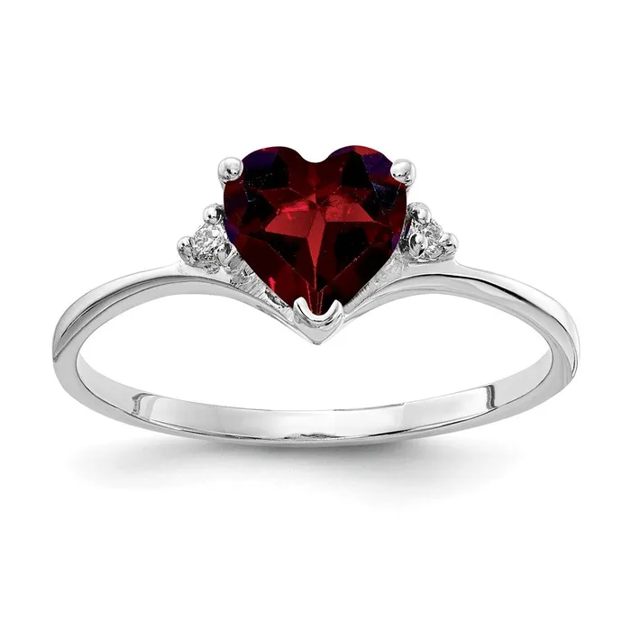 Goldia Rings Solid 14k White Gold 6mm Heart Simulated Garnet A CZ Ring