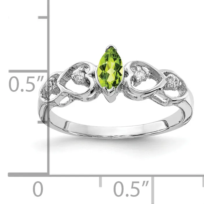 Goldia Rings Solid 14k White Gold 6x3mm Marquise Simulated Peridot VS CZ Ring