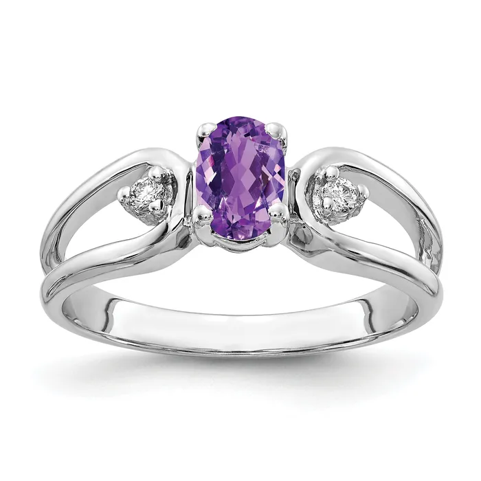 Goldia Rings Solid 14k White Gold 6x4mm Oval Simulated Amethyst ChecKer AAA CZ Ring Goldia Rings Solid 14k White Gold 6x4mm Oval Simulated Amethyst ChecKer AAA CZ Ring