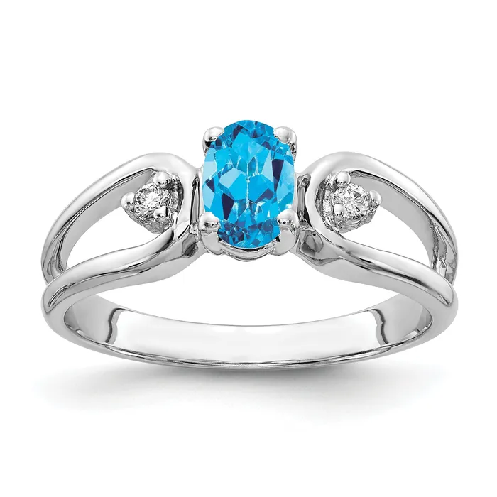 Goldia Rings Solid 14k White Gold 6x4mm Oval Simulated Blue Topaz ChecKer AA CZ Ring Goldia Rings Solid 14k White Gold 6x4mm Oval Simulated Blue Topaz ChecKer AA CZ Ring