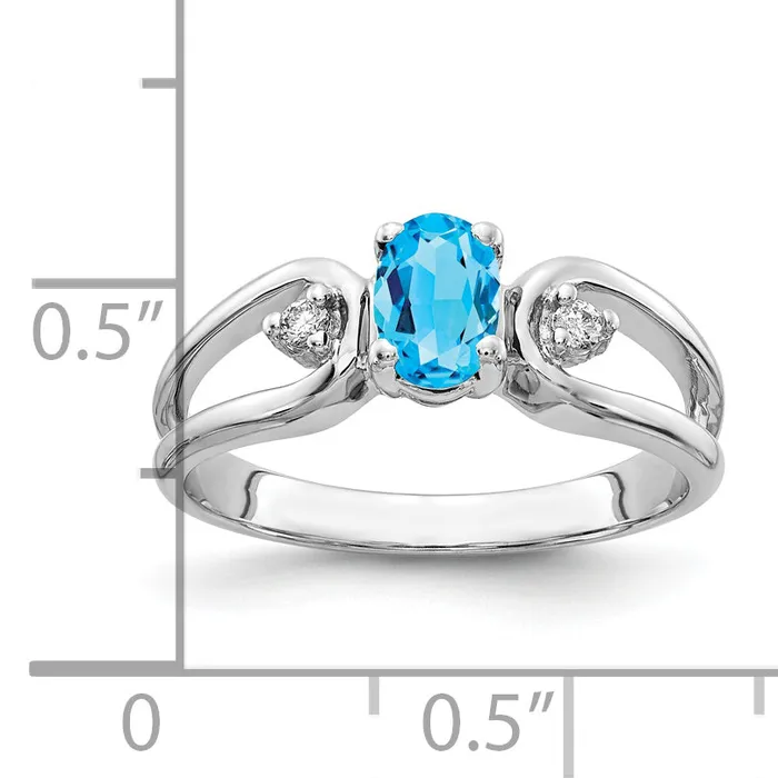 Goldia Rings Solid 14k White Gold 6x4mm Oval Simulated Blue Topaz ChecKer AA CZ Ring