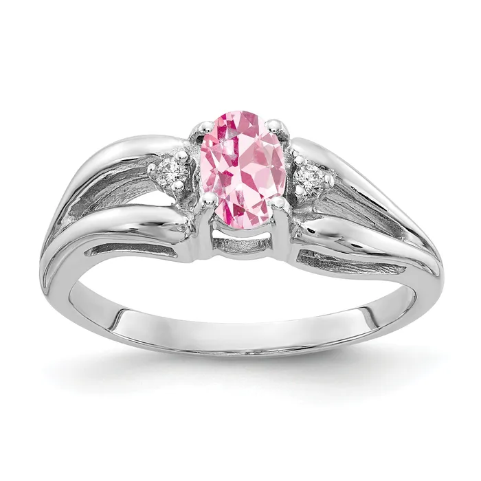 Goldia Rings Solid 14k White Gold 6x4mm Oval Simulated Pink Tourmaline AA CZ Ring Goldia Rings Solid 14k White Gold 6x4mm Oval Simulated Pink Tourmaline AA CZ Ring