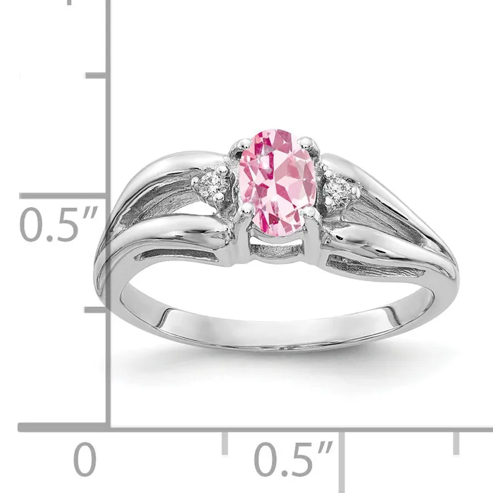 Goldia Rings Solid 14k White Gold 6x4mm Oval Simulated Pink Tourmaline AA CZ Ring