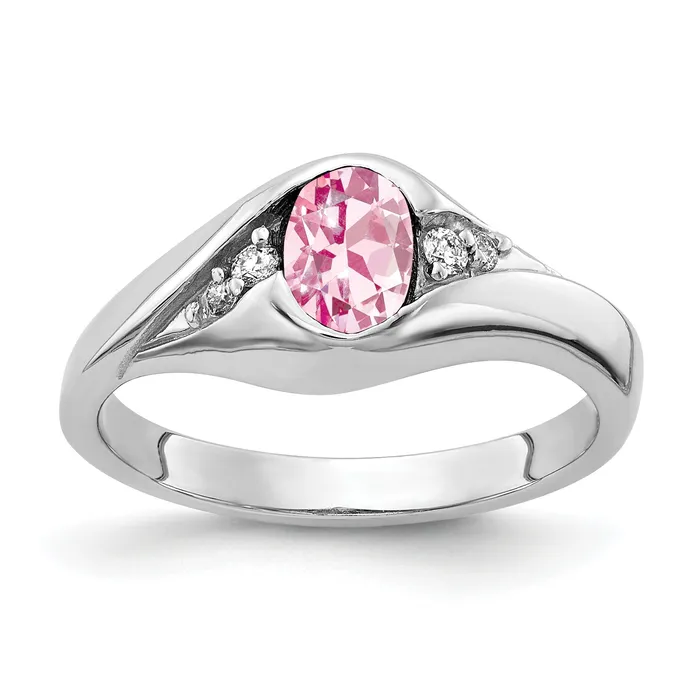 Goldia Rings Solid 14k White Gold 6x4mm Oval Simulated Pink Tourmaline AAA CZ Ring Goldia Rings Solid 14k White Gold 6x4mm Oval Simulated Pink Tourmaline AAA CZ Ring