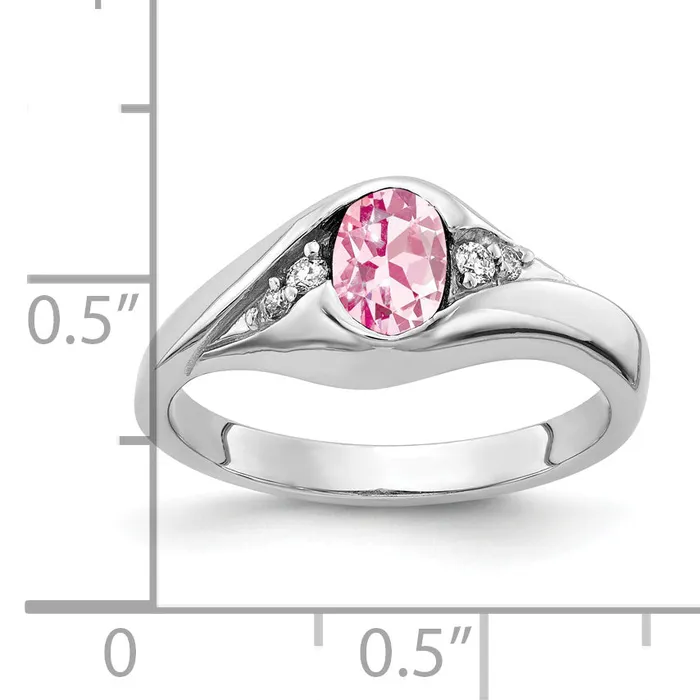 Goldia Rings Solid 14k White Gold 6x4mm Oval Simulated Pink Tourmaline AAA CZ Ring