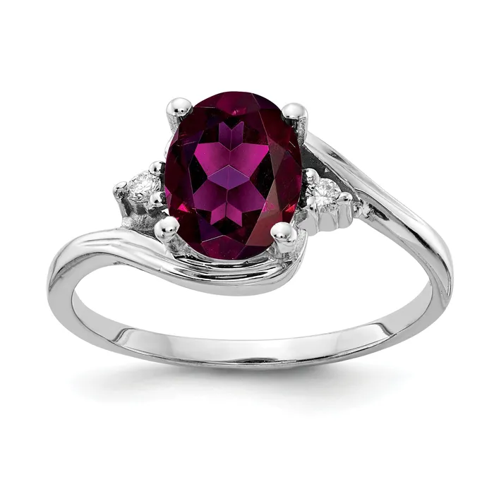 Goldia Rings Solid 14k White Gold 8x6mm Oval Rhodolite Simulated Garnet VS CZ Ring Goldia Rings Solid 14k White Gold 8x6mm Oval Rhodolite Simulated Garnet VS CZ Ring