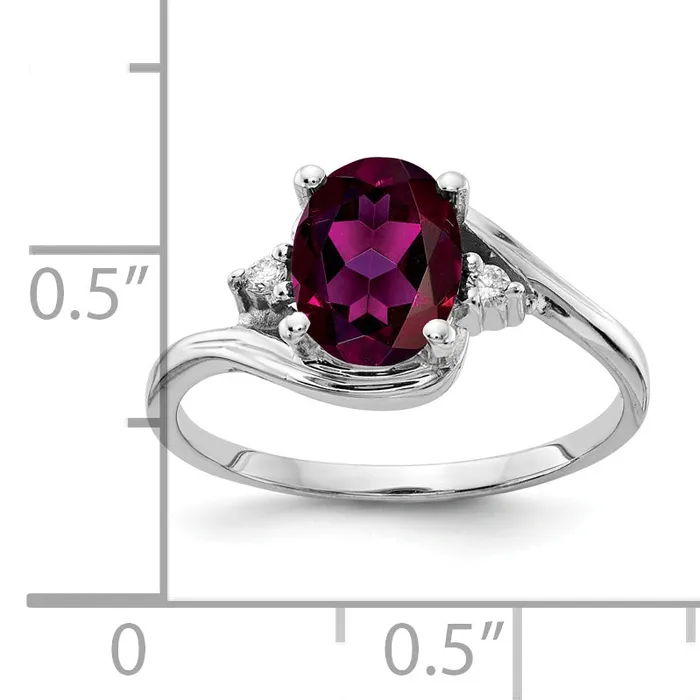 Goldia Rings Solid 14k White Gold 8x6mm Oval Rhodolite Simulated Garnet VS CZ Ring