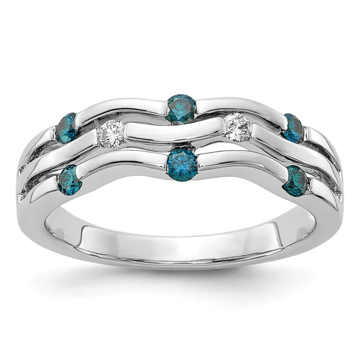 Goldia Rings Solid 14k White Gold BlueWhite Simulated CZ Wavy Ring