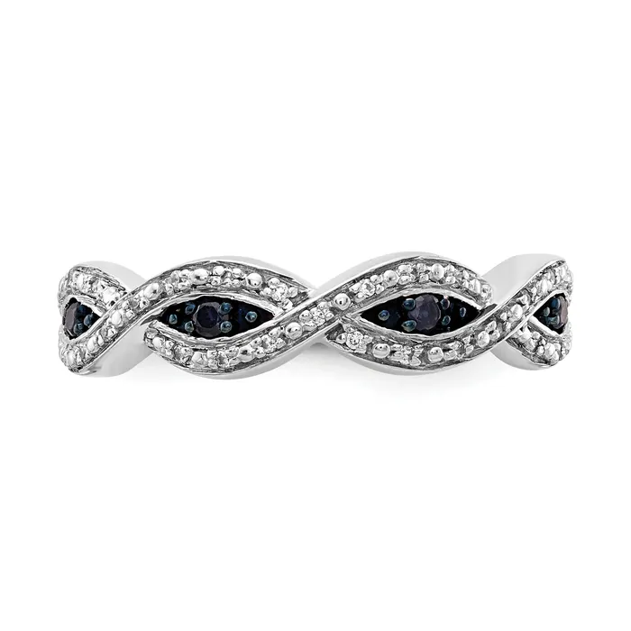 Goldia Rings Solid 14k White Gold BlueWhite Simulated CZ Wavy Ring