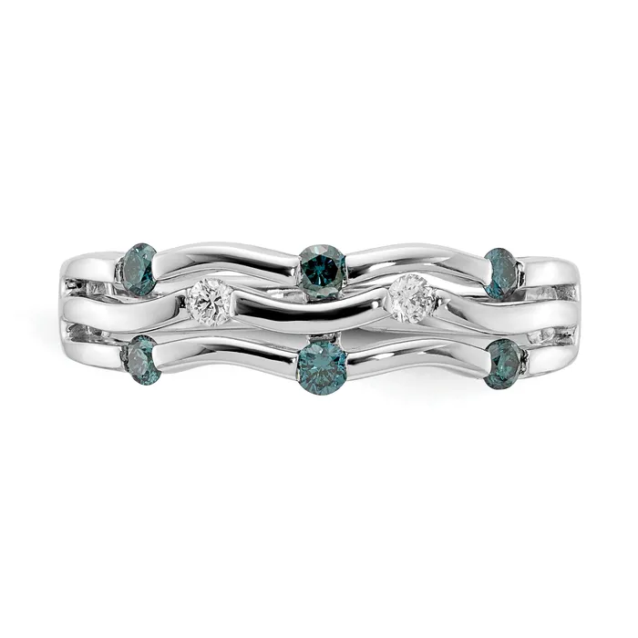 Goldia Rings Solid 14k White Gold BlueWhite Simulated CZ Wavy Ring