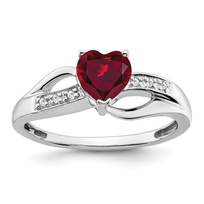 Goldia Rings Solid 14k White Gold Created Simulated Ruby and CZ Heart Ring