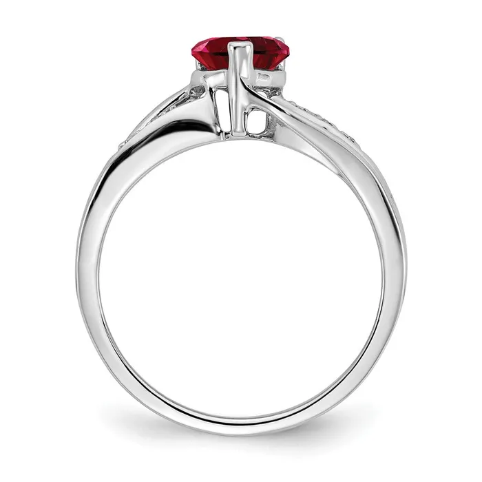 Goldia Rings Solid 14k White Gold Created Simulated Ruby and CZ Heart Ring