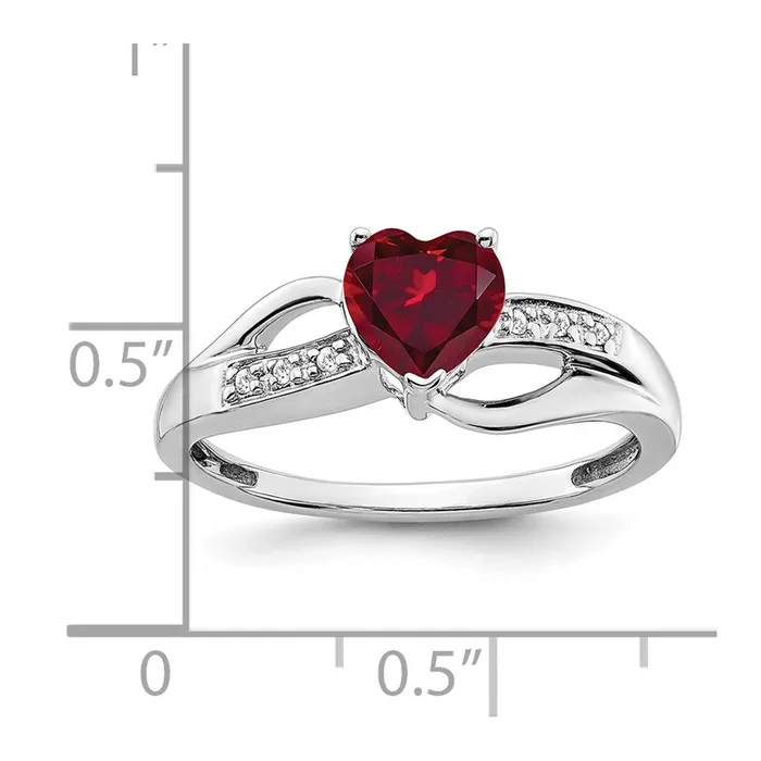 Goldia Rings Solid 14k White Gold Created Simulated Ruby and CZ Heart Ring