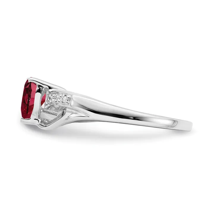 Goldia Rings Solid 14k White Gold Created Simulated Ruby and CZ Heart Ring