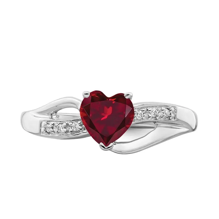 Goldia Rings Solid 14k White Gold Created Simulated Ruby and CZ Heart Ring