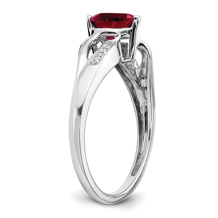 Goldia Rings Solid 14k White Gold Created Simulated Ruby and CZ Heart Ring