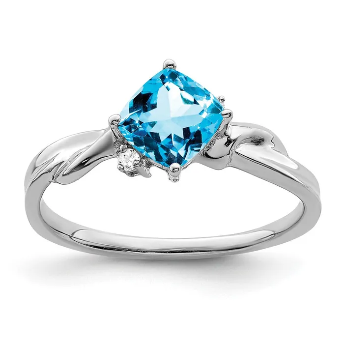 Goldia Rings Solid 14k White Gold Cushion Simulated Blue Topaz and CZ Ring Goldia Rings Solid 14k White Gold Cushion Simulated Blue Topaz and CZ Ring