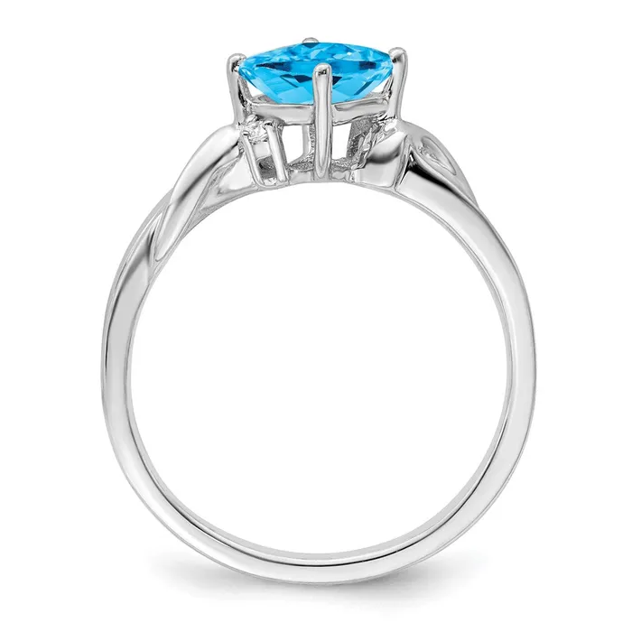 Goldia Rings Solid 14k White Gold Cushion Simulated Blue Topaz and CZ Ring