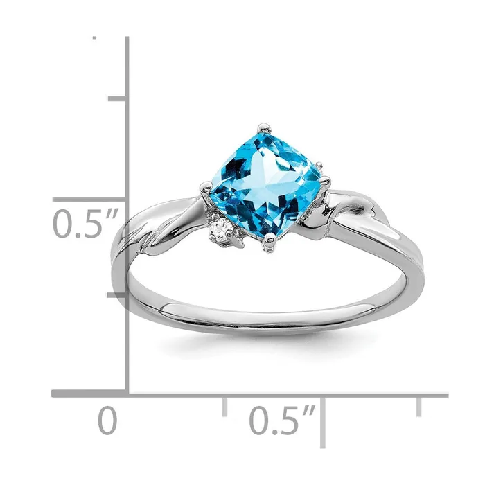 Goldia Rings Solid 14k White Gold Cushion Simulated Blue Topaz and CZ Ring
