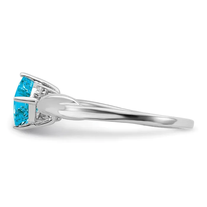 Goldia Rings Solid 14k White Gold Cushion Simulated Blue Topaz and CZ Ring