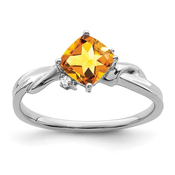 Goldia Rings Solid 14k White Gold Cushion Simulated Citrine and CZ Ring