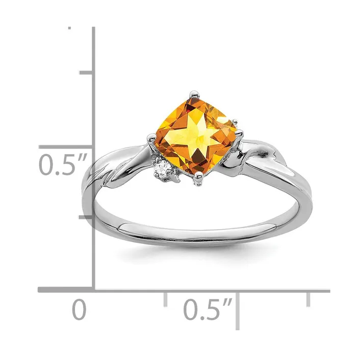 Goldia Rings Solid 14k White Gold Cushion Simulated Citrine and CZ Ring
