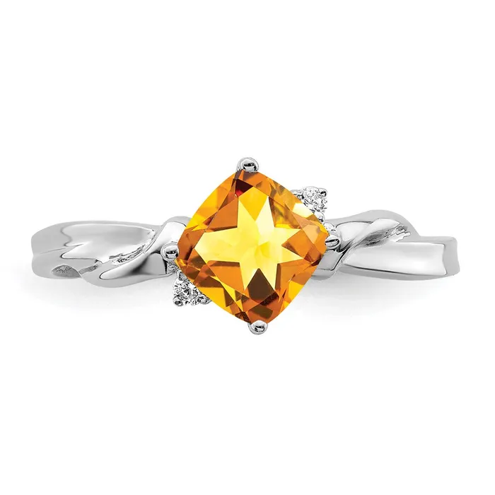 Goldia Rings Solid 14k White Gold Cushion Simulated Citrine and CZ Ring